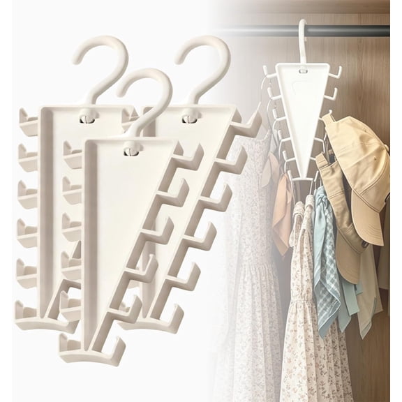V Shaped Double-Sided Closet Organizer Hanger, Wall-Mounted Space Saving Storage Rack with 360° Rotating Design for Hats, Scarves, Belts, Bags, and Ties (3pc)