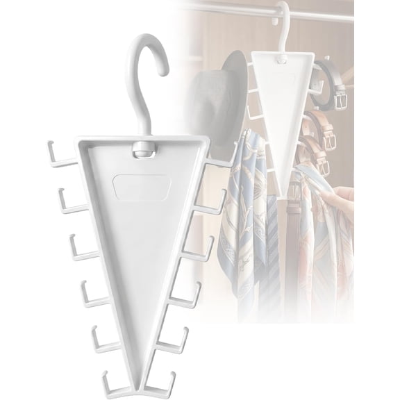 V Shaped Double Sided Hanger with 12 Hooks Space Saving Organizer,1-pc | 360° Rotating Hook, V-Shape Vertical Storage for Hats, Scarves, Belts, Ties & Lightweight Clothing