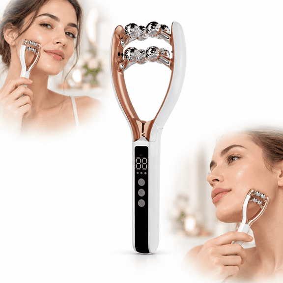V-Shaped EMS Facial Massager with Red and Blue Light, 8 Massage Rollers, Vibration and 9 Intensity Levels