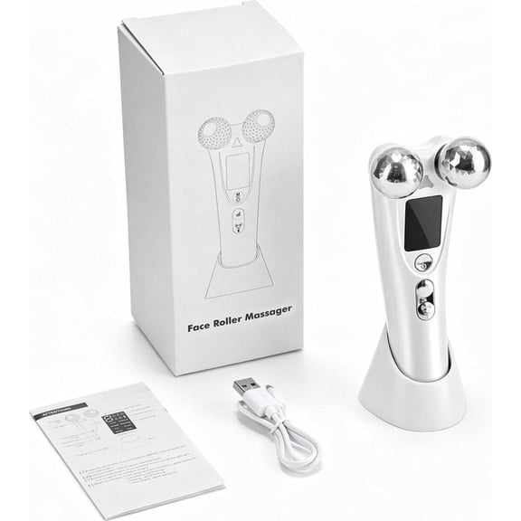 V-Shaped Face Roller Massager with Red Light Care 8 Modes 9 Levels Skin Tightening Facial Massager with Charging Base for Women Skincare Travel