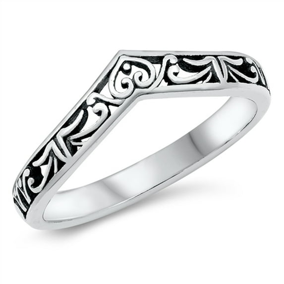 V Shaped Filigree Swirl Chevron Ring .925 Sterling Silver Band Jewelry Female Male Unisex Size 10