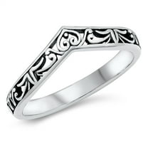 V Shaped Filigree Swirl Chevron Ring .925 Sterling Silver Band Jewelry Female Male Unisex Size 7