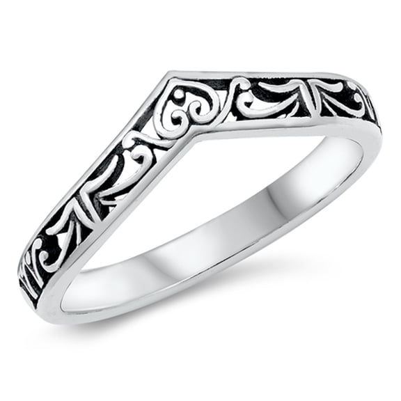 V Shaped Filigree Swirl Chevron Ring .925 Sterling Silver Band Jewelry Female Male Unisex Size 7