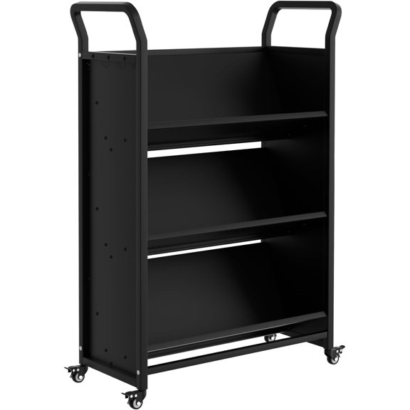 V-Shaped Metal Rolling Book Cart - 240 lbs,with Side Hooks & 4 Lockable Wheels - Mobile Storage Rack for Home, Office, Library, School