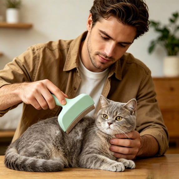 V-Shaped Tight Teeth Pet Deshedding Brush, Ergonomic Handle Dog Cat Grooming Comb for Loose Undercoat Hair Removal
