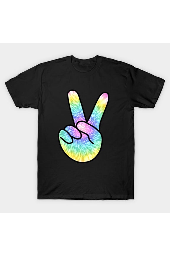 V Sign Tie Dye Funny Retro 60s 70s Hippie Groovy Peace Victory Hand G5059 T-Shirt, for men and women, Up to Size 5XL