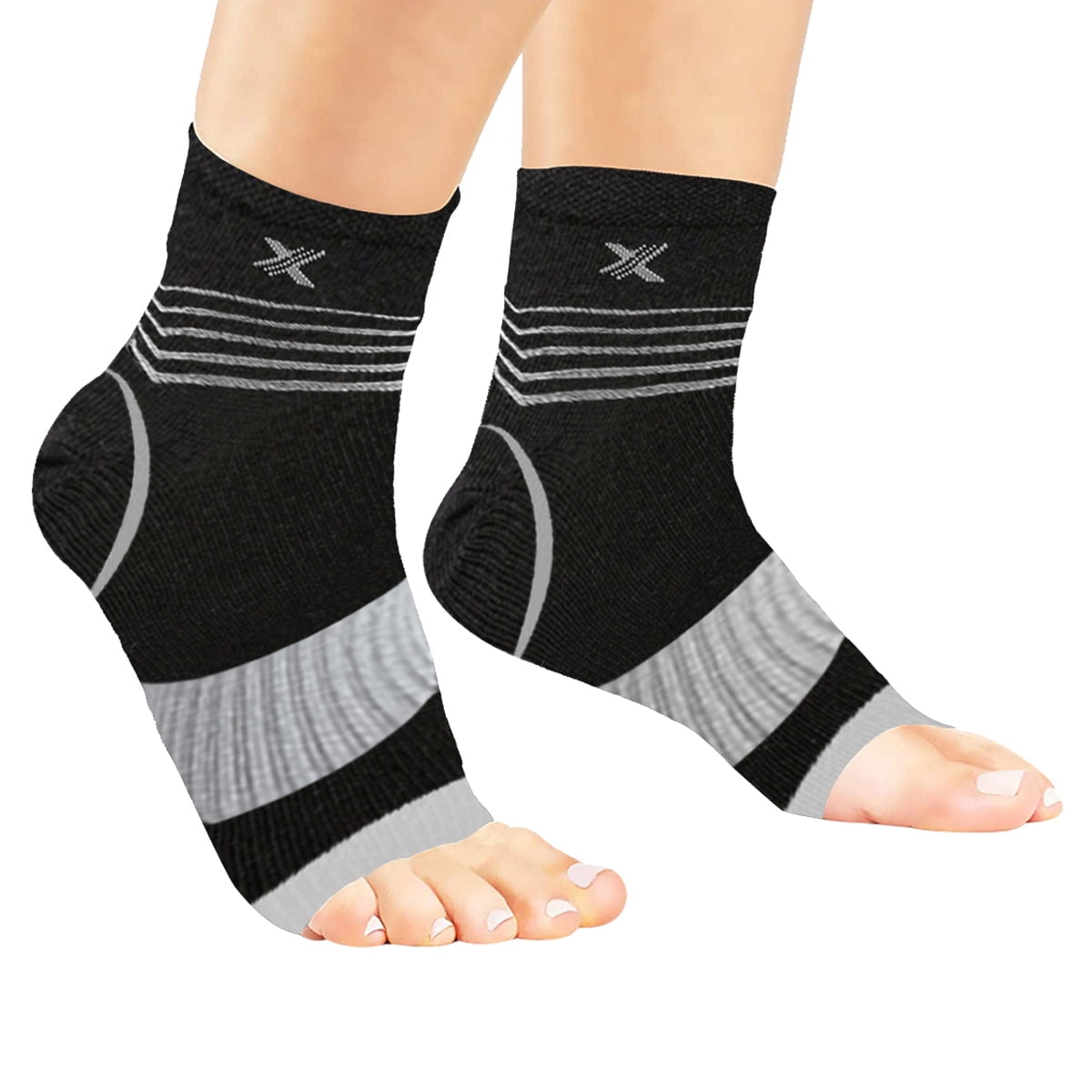 V-Striped Support Ankle Compression Pain Relief Recovery Sleeves (1-Pair)