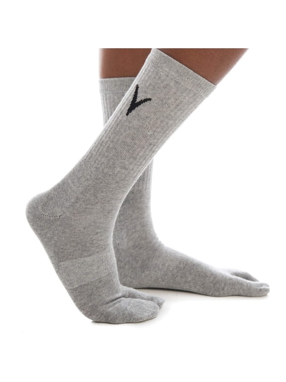 V-Toe Athletic Flip-Flop Tabi Big Toe Crew Socks - Light Gray