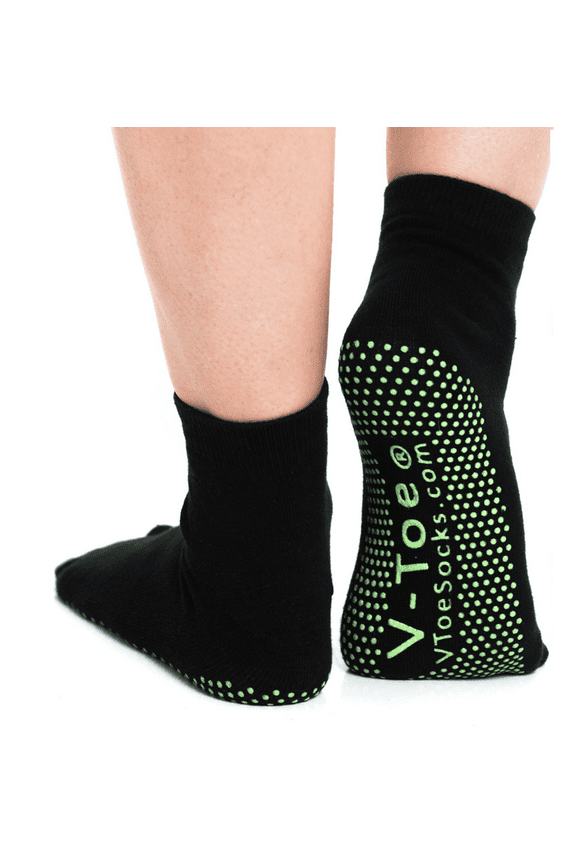 V-Toe Flip Flop Socks Casual Nonskid Socks - Black Solid Big Toe Tabi Socks by V-Toe Socks, Inc
