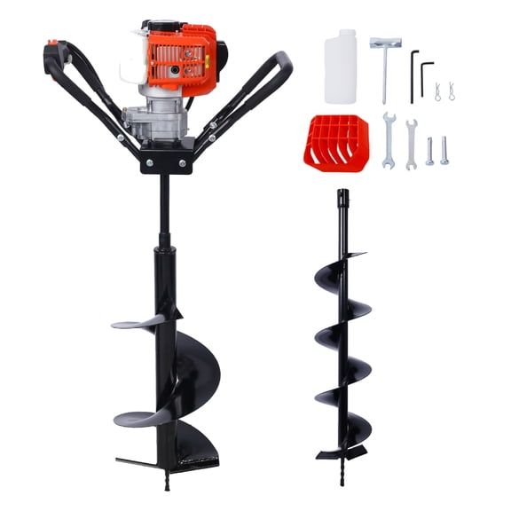 V-Type 52CC 2 Stroke Gas Post Hole Digger One Man Auger EPA Machine Plant Soil Digging Fence withHole Digger Replacement Auger Bits L6"+L10" DRILL BITS