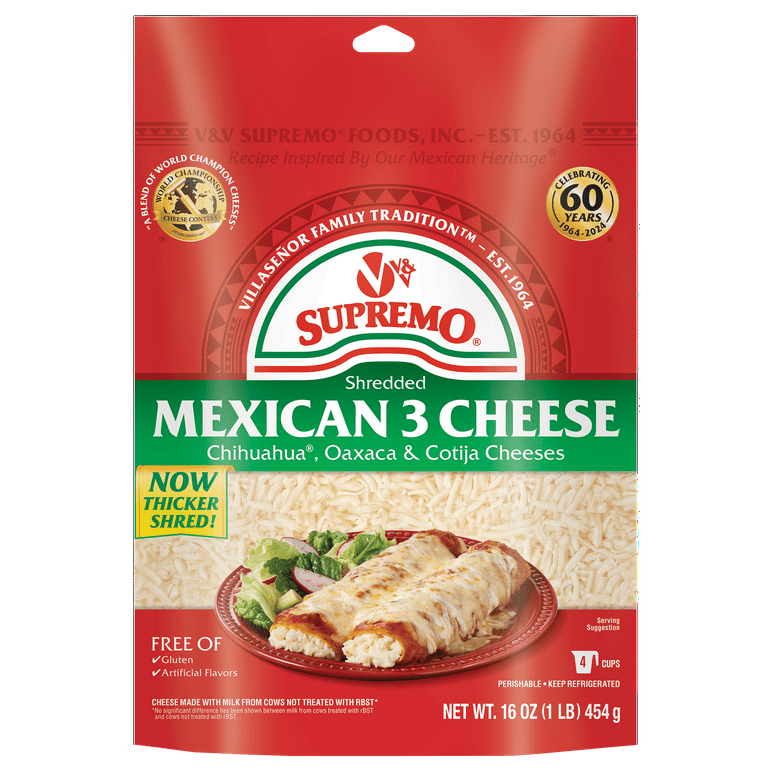 V&V Supremo Shredded Mexican 3 Cheese, Chihuahua, Oaxaca