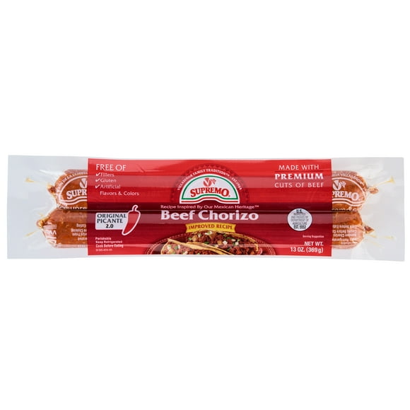V&V Supremo Authentic Mexican Style Premium Beef Chorizo, Gluten-Free, Original Picante, 13 oz