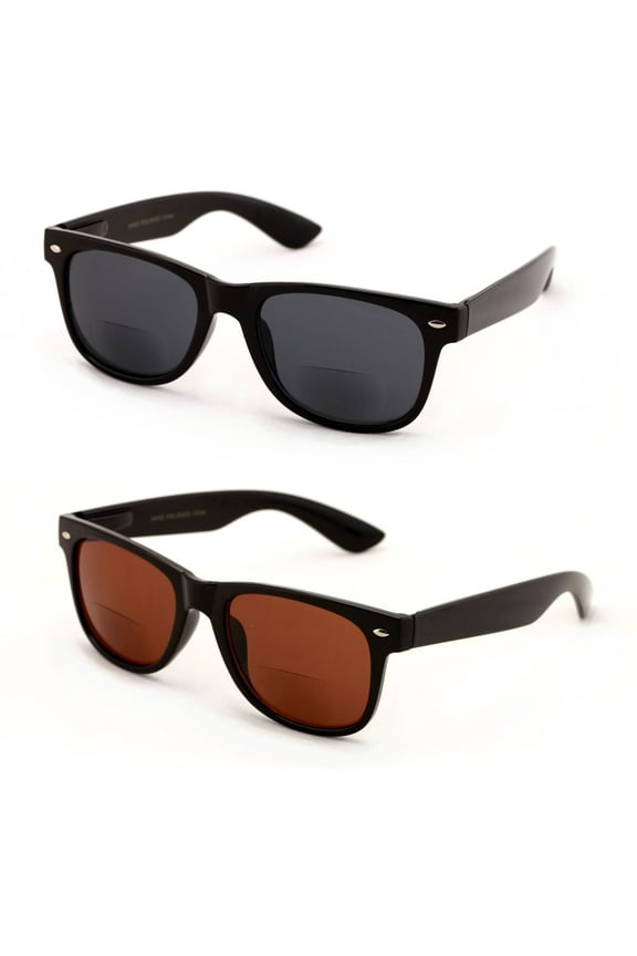 2 Pairs Classic Bifocal Outdoor Reading Sunglasses - Comfortable Stylish Simple Readers Rx Magnification +1.50