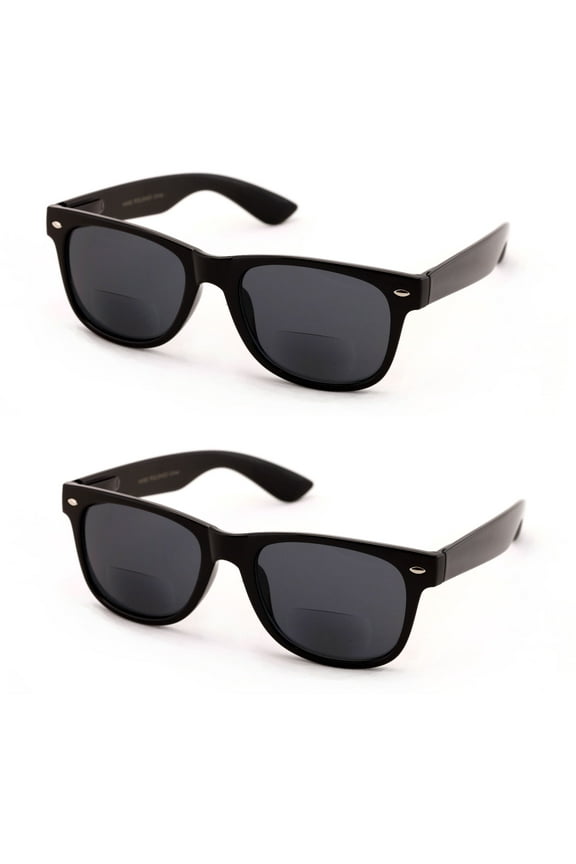 2 Pairs Classic Bifocal Outdoor Reading Sunglasses - Comfortable Stylish Simple Readers Rx Magnification