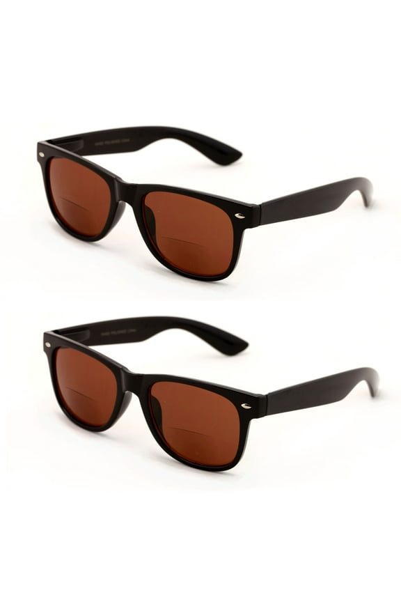 V.W.E. 2 Pairs Classic Bifocal Outdoor Reading Sunglasses - Comfortable Stylish Simple Readers Rx Magnification