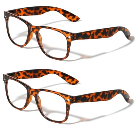 V.W.E. 2 Pairs Classic Comfortable Reading Glasses With Spring Hinges and Storage Pouch - Men Women Clear Lens Reader +1.25