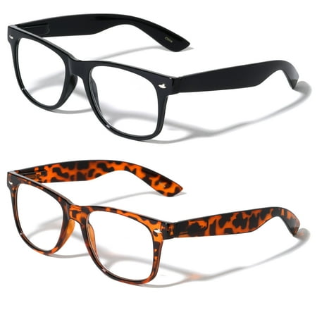 V.W.E. 2 Pairs Classic Comfortable Reading Glasses With Spring Hinges and Storage Pouch - Men Women Clear Lens Reader