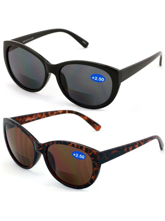 2 Pairs Women Bifocal Reading Sunglasses Reader Glasses Cateye Vintage Jackie O Black Brown