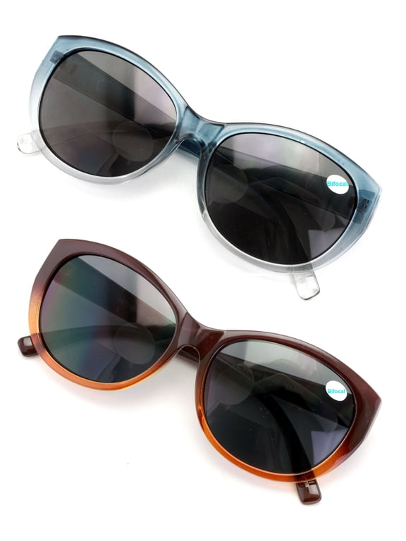 2 Pairs Women Bifocal Reading Sunglasses Reader Glasses Cateye Vintage Jackie O Blue Brown +2.75