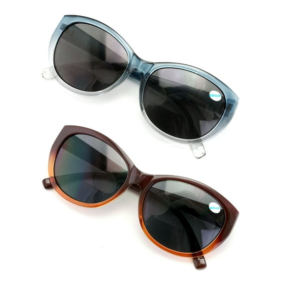 V.W.E. 2 Pairs Women Bifocal Reading Sunglasses Reader Glasses Cateye Vintage Jackie O Blue Brown +3.00