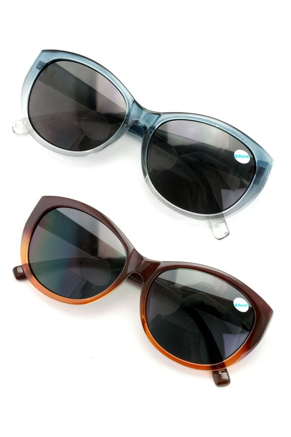 2 Pairs Women Bifocal Reading Sunglasses Reader Glasses Cateye Vintage Jackie O Blue Brown +3.00