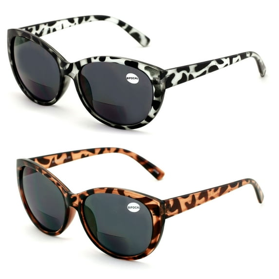 V.W.E. 2 Pairs Women Bifocal Reading Sunglasses Reader Glasses Cateye Vintage Jackie O Leopard 2.00