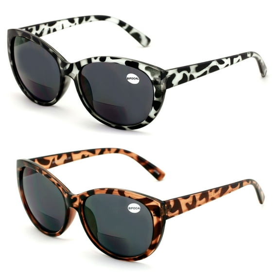 V.W.E. 2 Pairs Women Bifocal Reading Sunglasses Reader Glasses Cateye Vintage Jackie O Leopard 2.50
