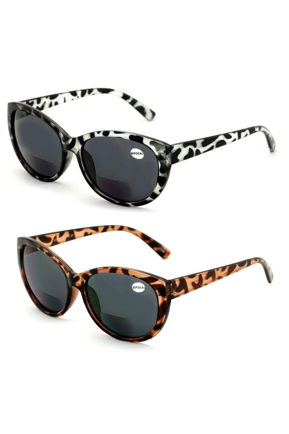 2 Pairs Women Bifocal Reading Sunglasses Reader Glasses Cateye Vintage Jackie O Leopard 3.00
