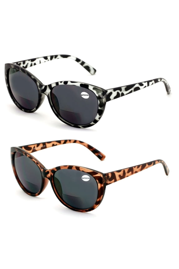 2 Pairs Women Bifocal Reading Sunglasses Reader Glasses Cateye Vintage Jackie O Leopard 4.00