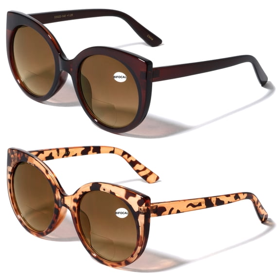 V.W.E. 2 Pairs Women Bifocal Reading Sunglasses Reader Glasses Round Cateye Vintage - Large Gradient Lens +1.25