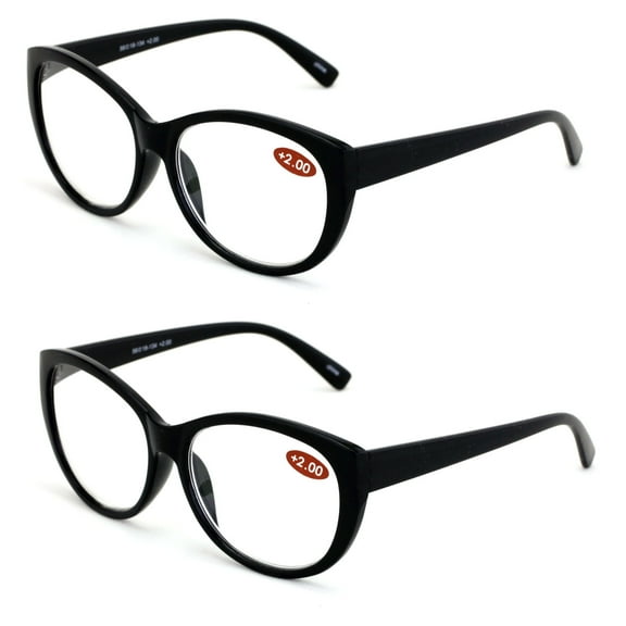 V.W.E. 2 Pairs Women Black Tortoise Reading Glasses Reader Glasses Cateye Vintage Jackie O Black Brown