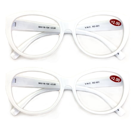 V.W.E. 2 Pairs Women Clear White Reading Glasses Reader Glasses Cateye Vintage Jackie O