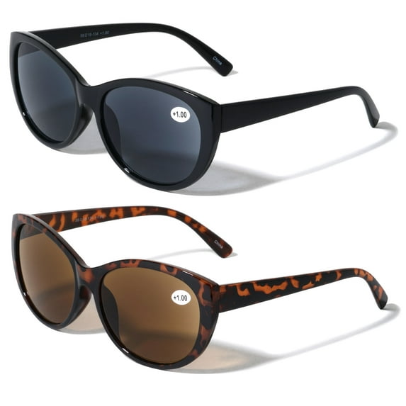 V.W.E. 2 Pairs Women Outdoor Reading Sunglasses Reader Glasses Cateye Vintage Jackie O Black Brown +1.00
