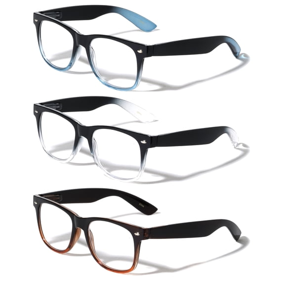 V.W.E. 3 Pairs Classic 2 Tone Comfortable Reading Glasses With Spring Hinges and Storage Pouch - Men Women Clear Lens Reader +1.75