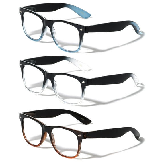 V.W.E. 3 Pairs Classic 2 Tone Comfortable Reading Glasses With Spring Hinges and Storage Pouch - Men Women Clear Lens Reader +2.50