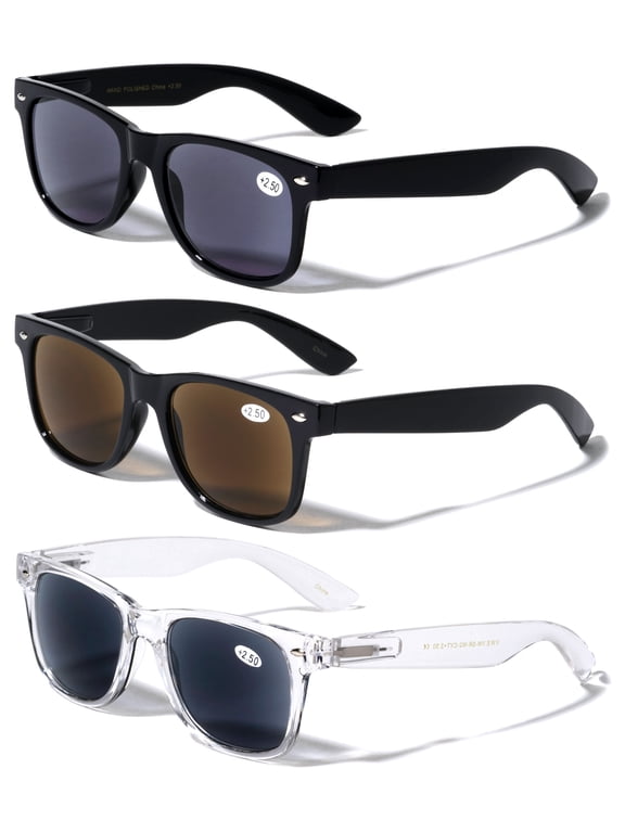 3 Pairs Classic 80's Reading Sunglasses - Tinted Reader - Not Bifocal - Unisex 1.75