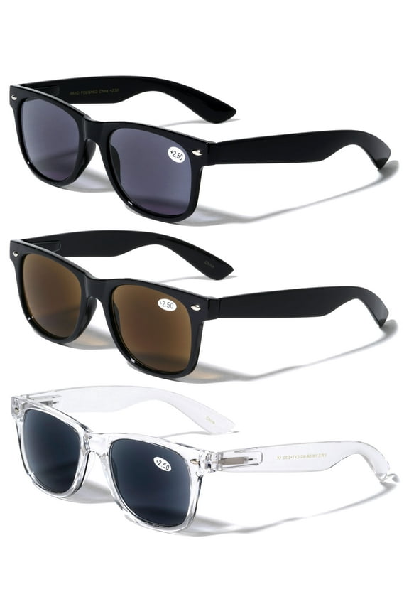 3 Pairs Classic 80's Reading Sunglasses - Tinted Reader - Not Bifocal - Unisex 2.00