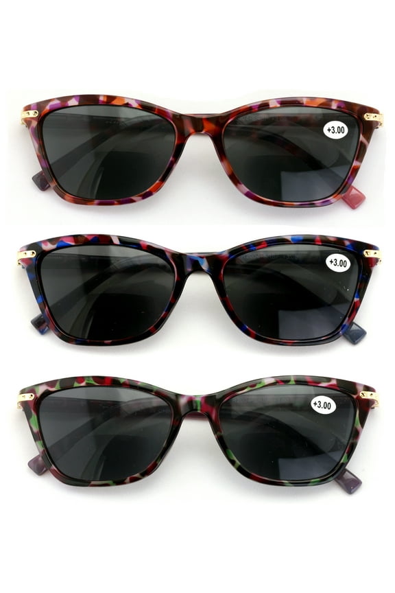 3 Pairs Women Bifocal Reading Sunglasses Outdoor Reader Glasses Marble Gold Trim Bi-Focals