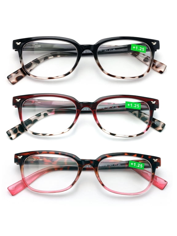 V.W.E 3 Pairs of Women Classic Reader With Spring Hinges - Half Translucent Tortoise Reading Glasses Magnification +4.00