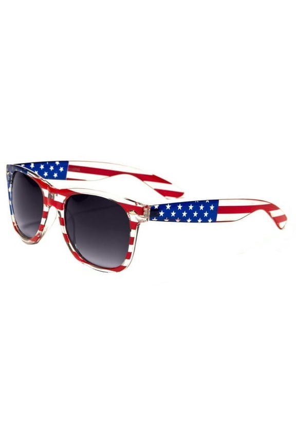 V.W.E. Classic American Patriot Flag Mirror Sunglasses USA - Clear Frame