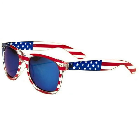V.W.E. Classic American Patriot Flag Mirror Sunglasses USA - Clear Frame