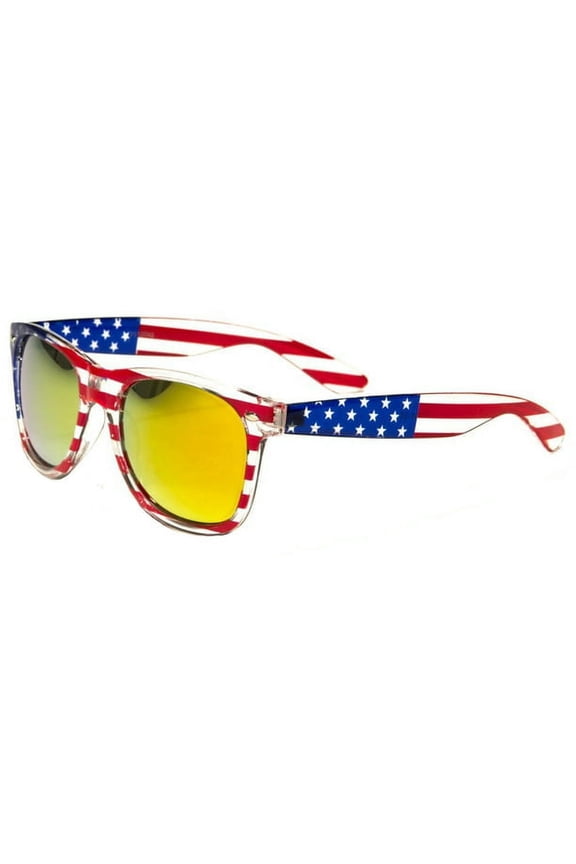 V.W.E. Classic American Patriot Flag Mirror Sunglasses USA - Clear Frame