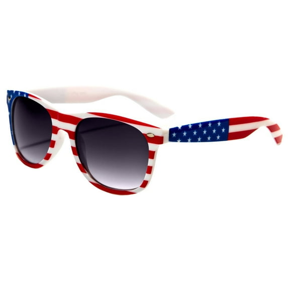 V.W.E. Classic American Patriot Flag Mirror Sunglasses USA - White Frame