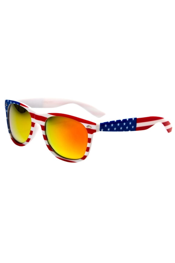 V.W.E.  Classic American Patriot Flag Mirror Sunglasses USA - White Frame