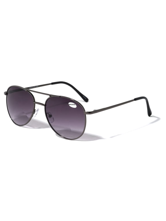 Classic Metal Tear Drop Reading Sunglasses - Integrated Bifocal - Outdoor Unisex Readers Black +1.50