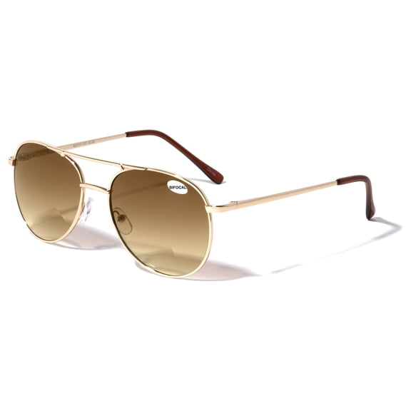 V.W.E. Classic Metal Tear Drop Reading Sunglasses - Integrated Bifocal - Outdoor Unisex Readers Gold Brown +2.75
