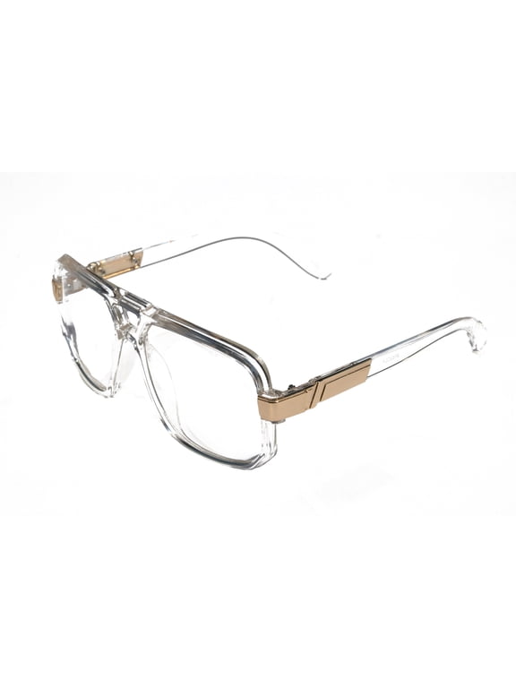 V.W.E. Classic Square Frame Plastic Flat Top Aviator Glasses /w Metal Trimming and Clear Lens