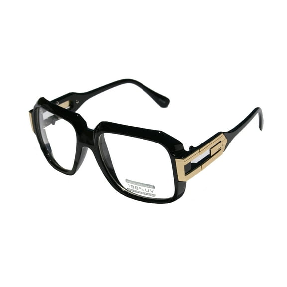 V.W.E. Large Classic Retro Square Frame Clear Lens Glasses with Gold Accent