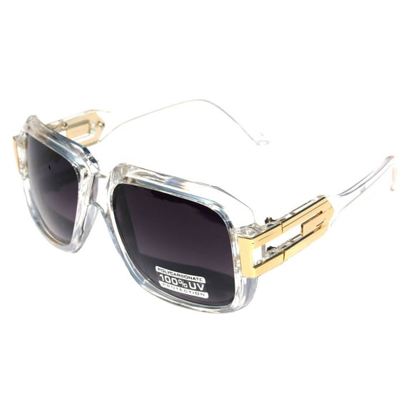 V.W.E. Large Classic Retro Square Frame Sunglasses with Gold Accent