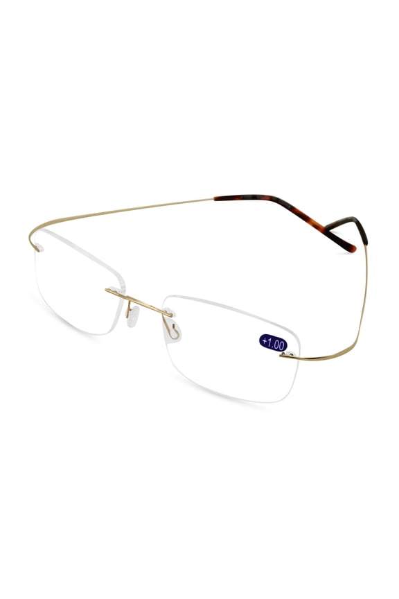 Lightweight Rectangular Slim Rimless Reading Glasses with Case